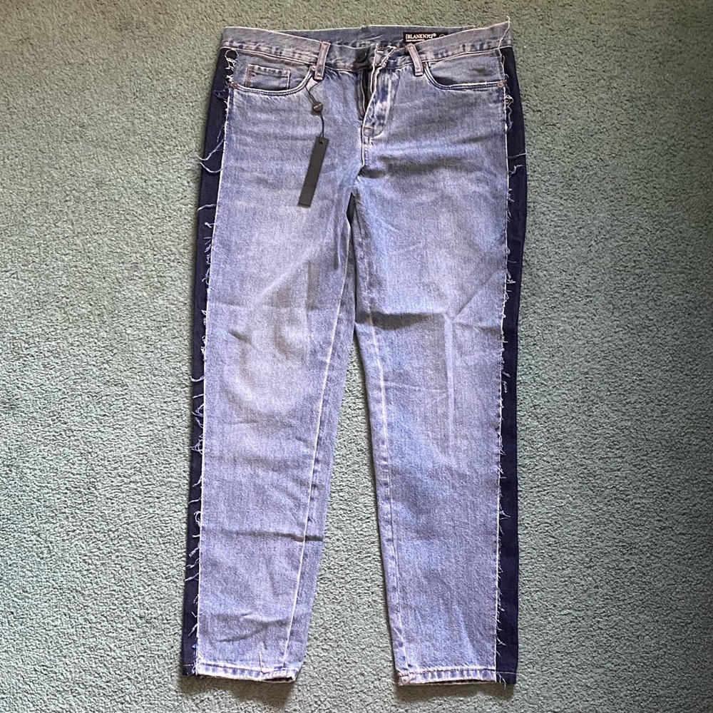Blank NYC Medium Wash Jeans with Navy side stripes